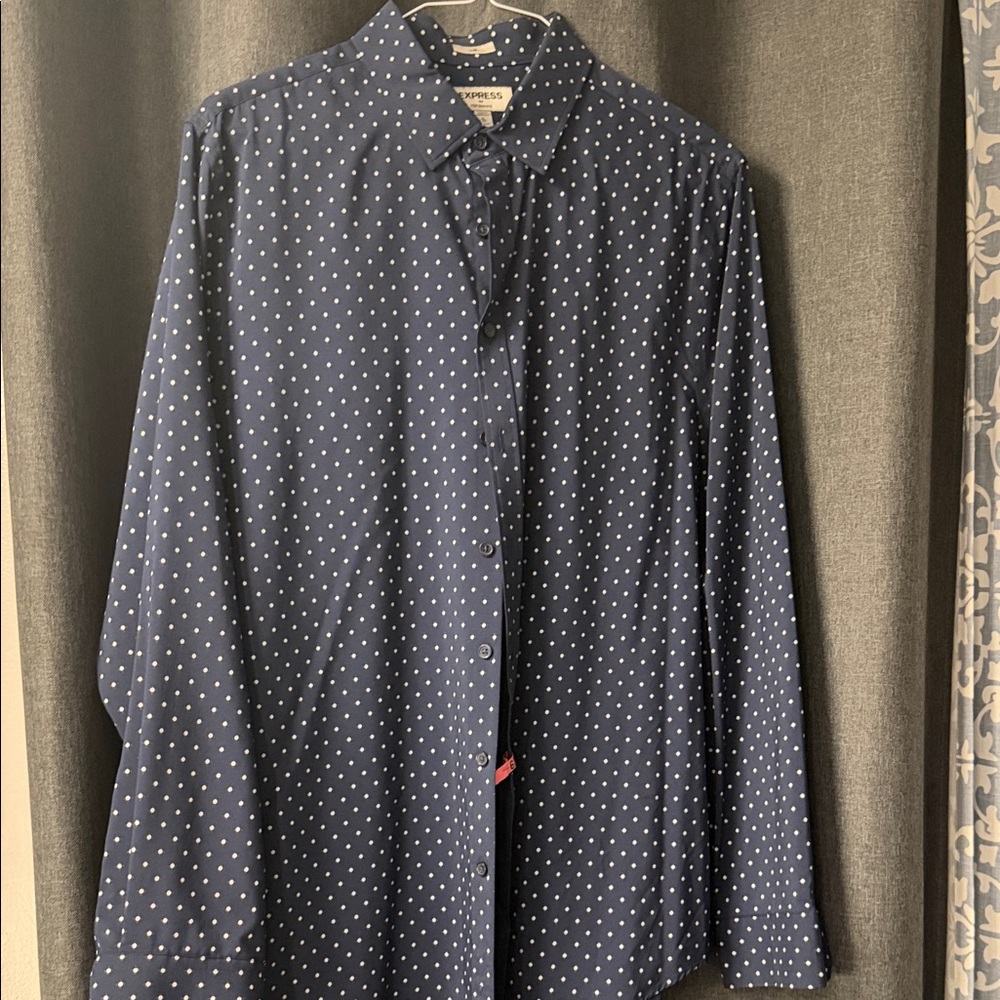Express Navy Polka Dot Dress Shirt